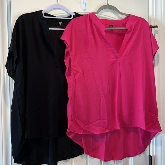BLACK+ hot pink short sleeve v notch neck dip hem tops size 1X basics - Picture 1 of 11